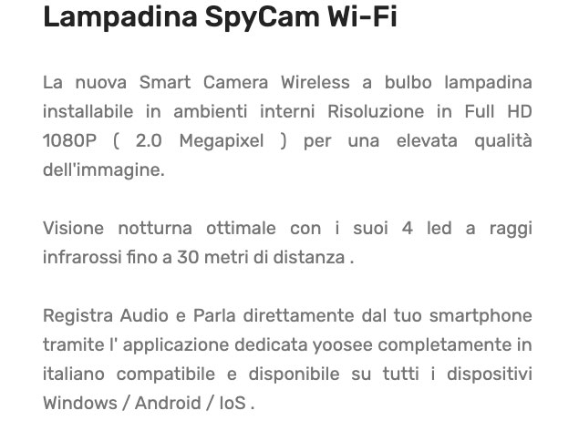 caratteristiche di Lampadina SpyCam Wifi